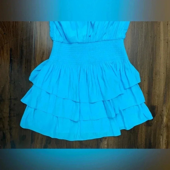 Ramy Brook Hudson Dress Size Small Tropical Blue Halter Tie Top Tiered Ruffle - Picture 9 of 12